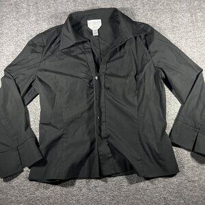 VINTAGE Talbots Women's Stretch Size 10 Black Button Up Blouse Top